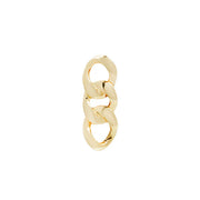 14ct gold threadless piercing end formed from three polished chain links in a vertical arrangement, shown in yellow, white, and rose gold.”
