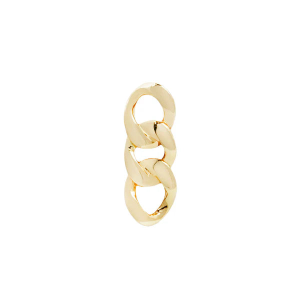 14ct gold threadless piercing end formed from three polished chain links in a vertical arrangement, shown in yellow, white, and rose gold.”