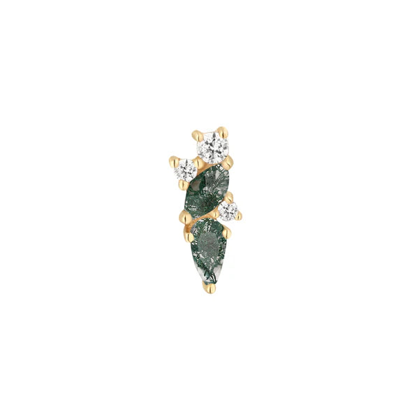 14ct Gold Moss Agate & White Topaz Vertical Threadless End – Visionary