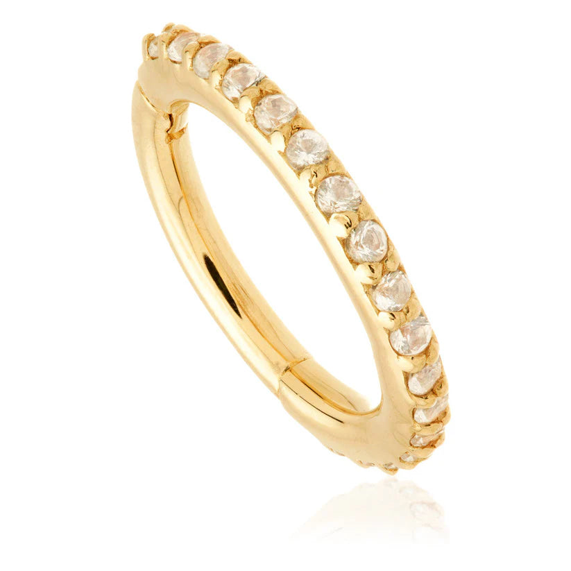 14ct Gold Pavé White Topaz Eternity Hinge Ring