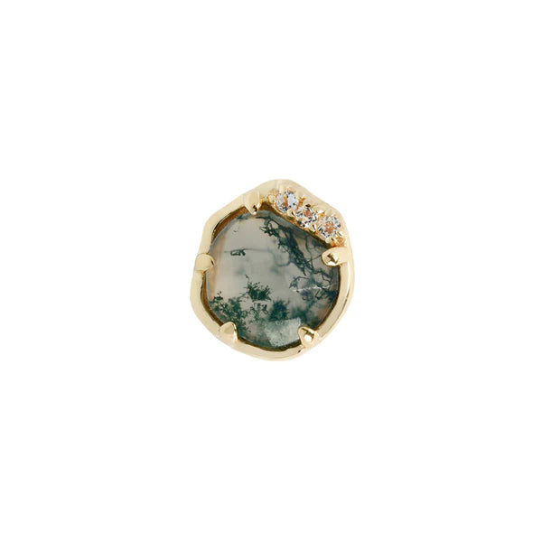 14ct Gold Moss Agate & White Topaz Threadless End – Vision